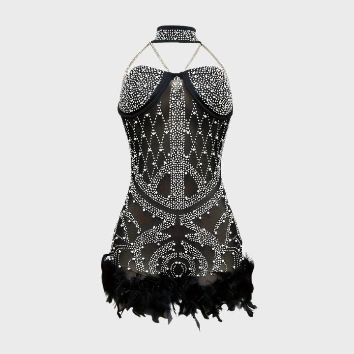 Women's Sparkling Black Rhinestone Romper