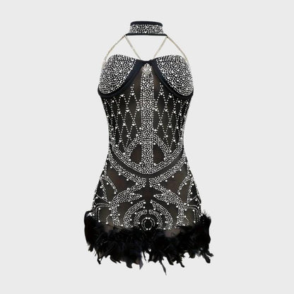 Women's Sparkling Black Rhinestone Romper