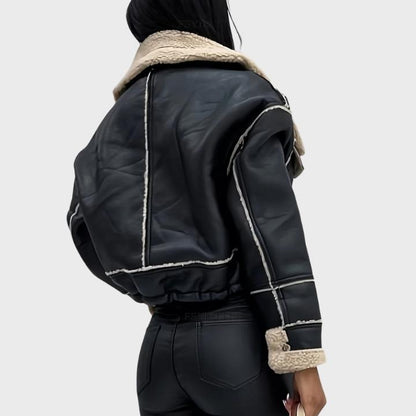 Women’s Short Zip-Up Retro Leather Jacket
