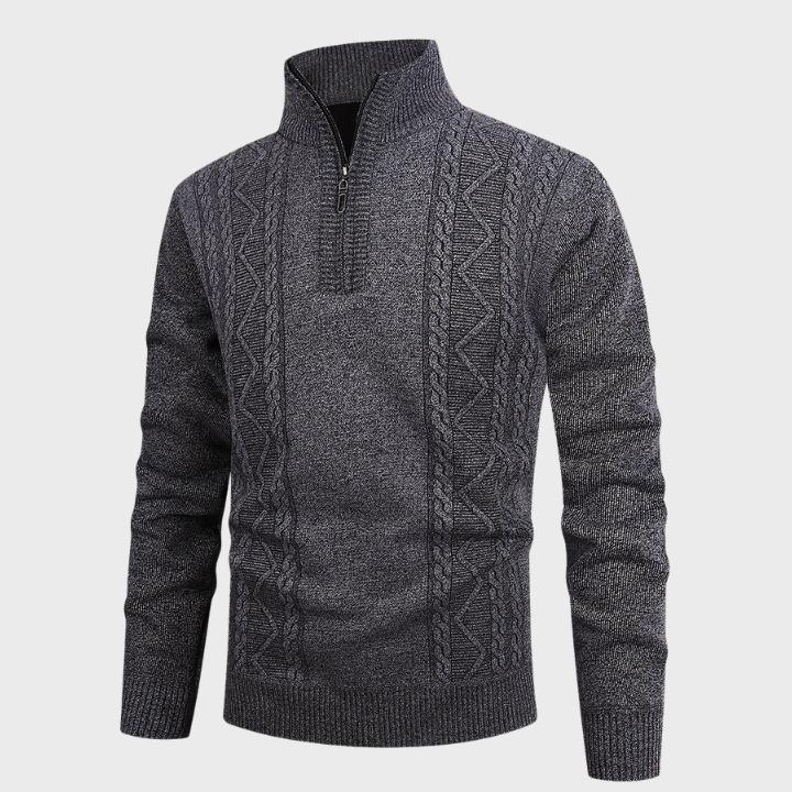 Men's Casual Gray Geometric Pattern Cable Knit Quarter Zip Jumper