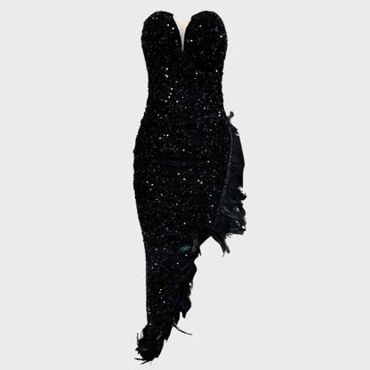 Women's Black Feather Sequin Cocktail Dress