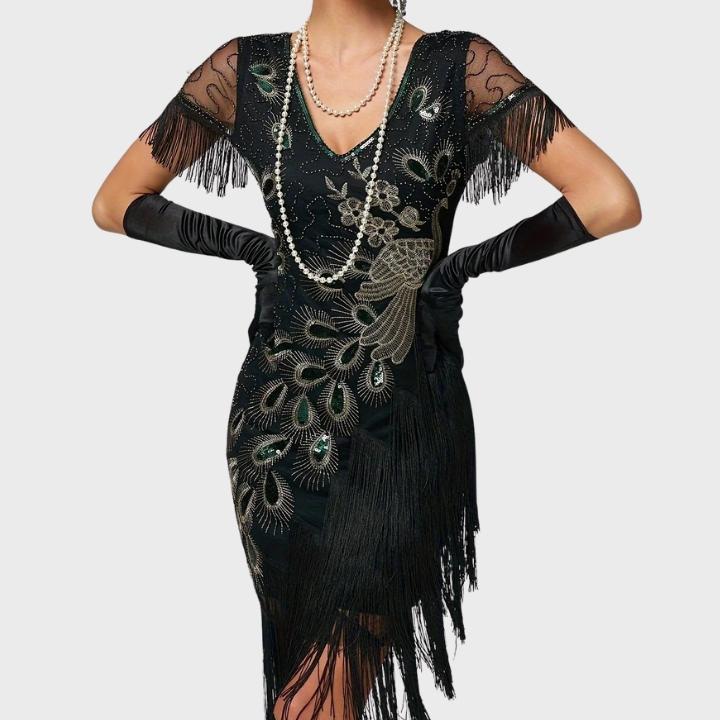 Women's Black Feather Cocktail Dress