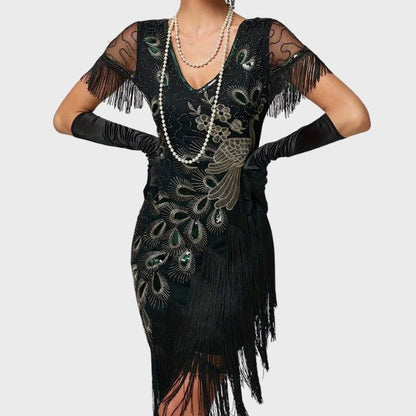 Women's Black Feather Cocktail Dress