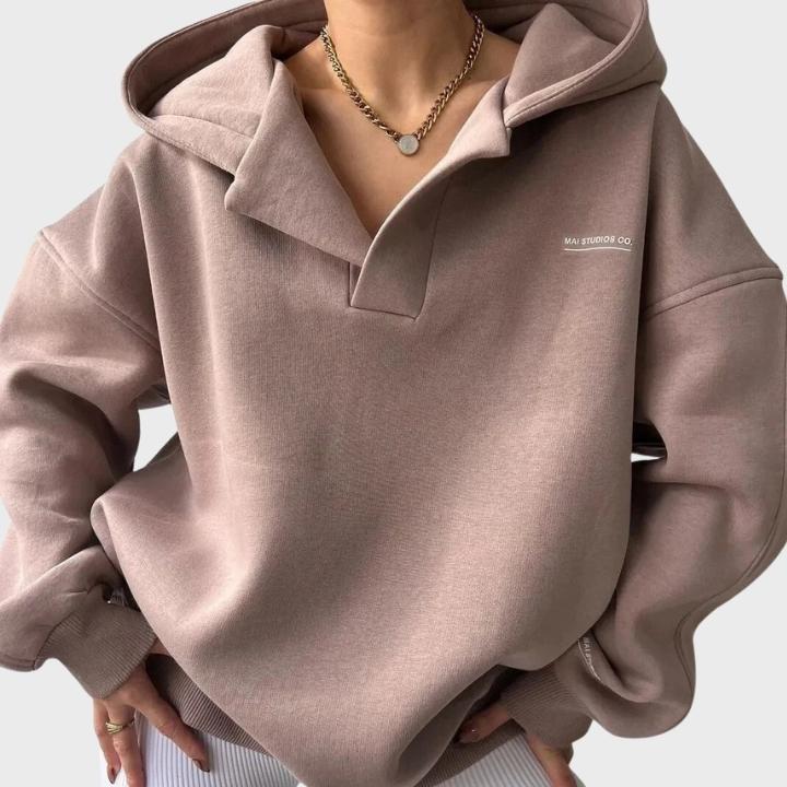 Women's Oversized V-Neck Cotton Pullover Hoodie