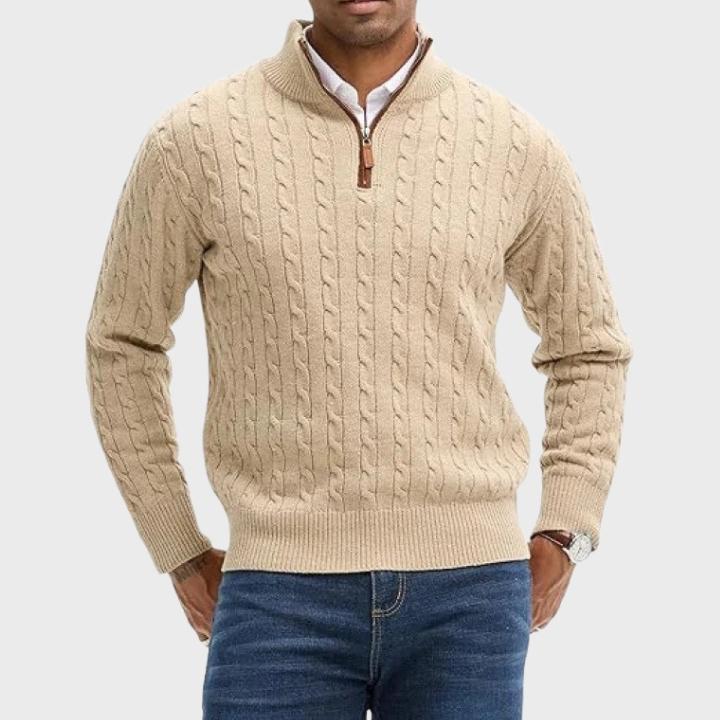 Men's Textured Quarter Zip Cable Knit Embroidery Jumper