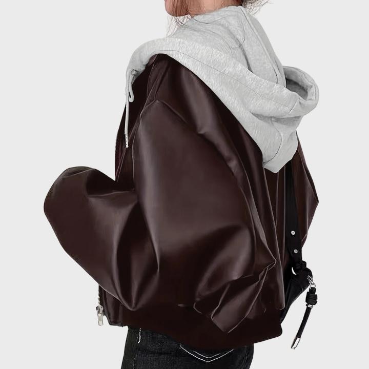 Women’s Oversized Retro Zip-Up Leather Jacket