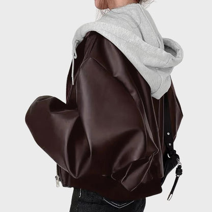 Women’s Oversized Retro Zip-Up Leather Jacket