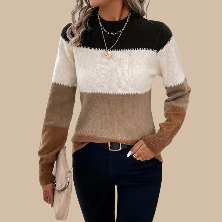 Women's Casual Color Block Crew Neck Pullover
