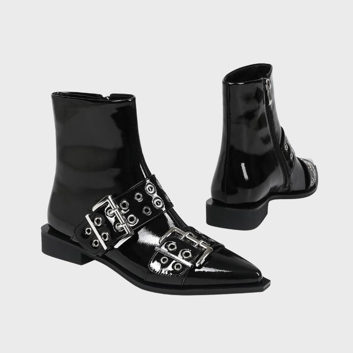 Women's Chunky Mid-Heel Zipper Biker Boots