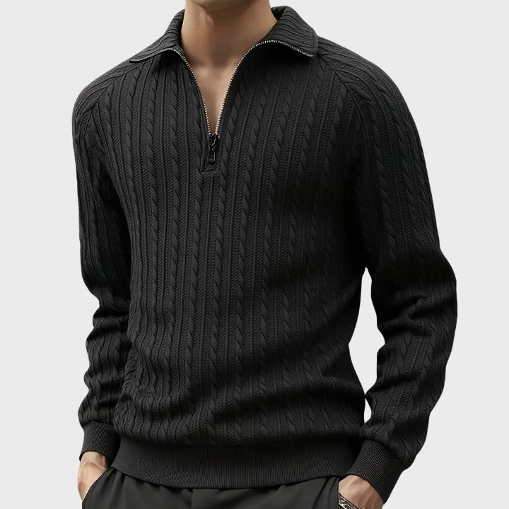 Men's Casual Solid Color High-Stretch Quarter-Zip Cable Knit Jumper