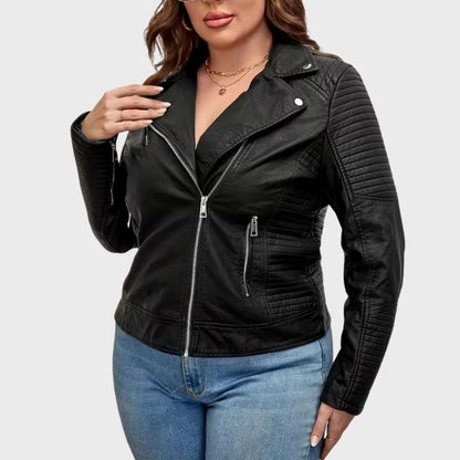 Women's Plus Size Biker Jacket with Zipper Pockets