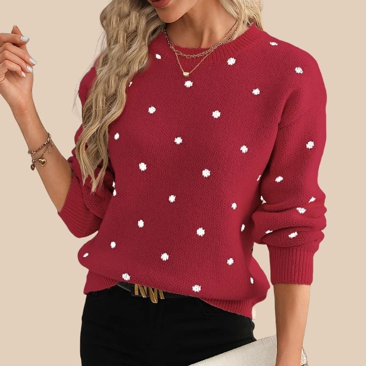 Women's Polka Dot Knit Crew Neck Sweater
