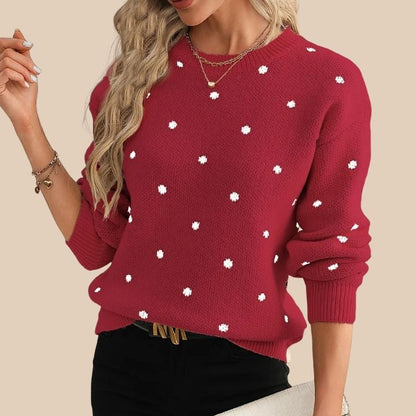 Women's Polka Dot Knit Crew Neck Sweater