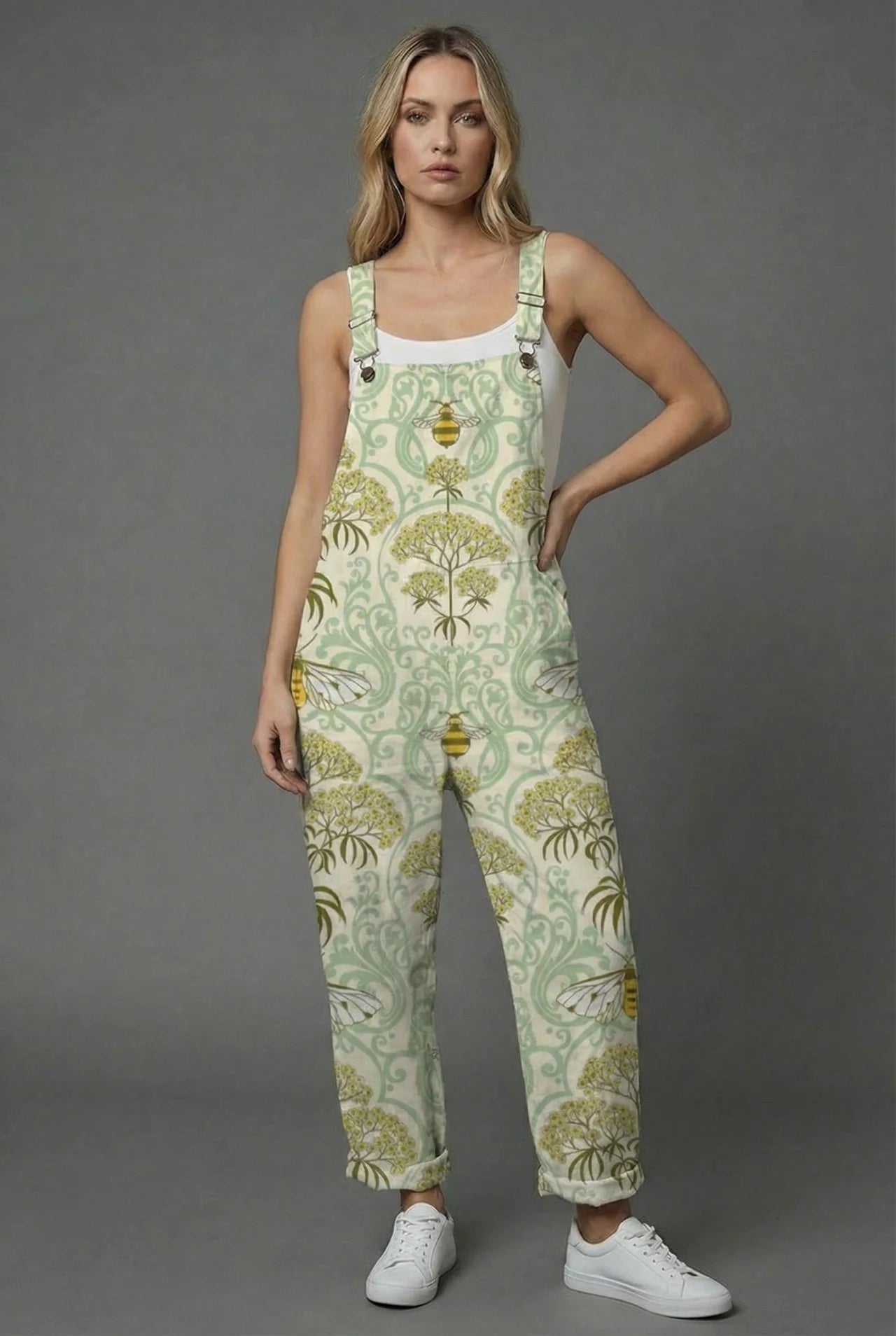 Floral Botanical Linen Style Summer Jumpsuit Women