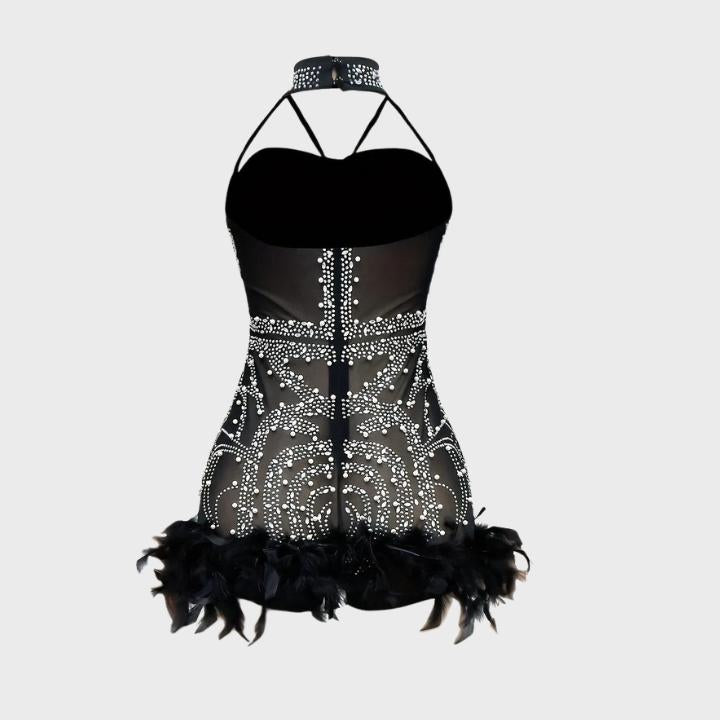 Women's Sparkling Black Rhinestone Romper