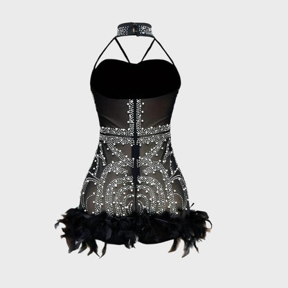 Women's Sparkling Black Rhinestone Romper