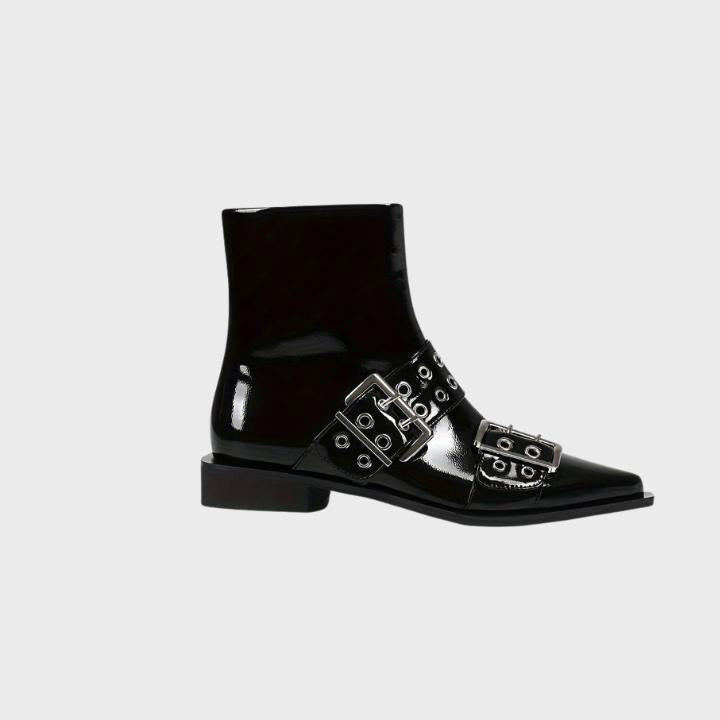 Women's Chunky Mid-Heel Zipper Biker Boots