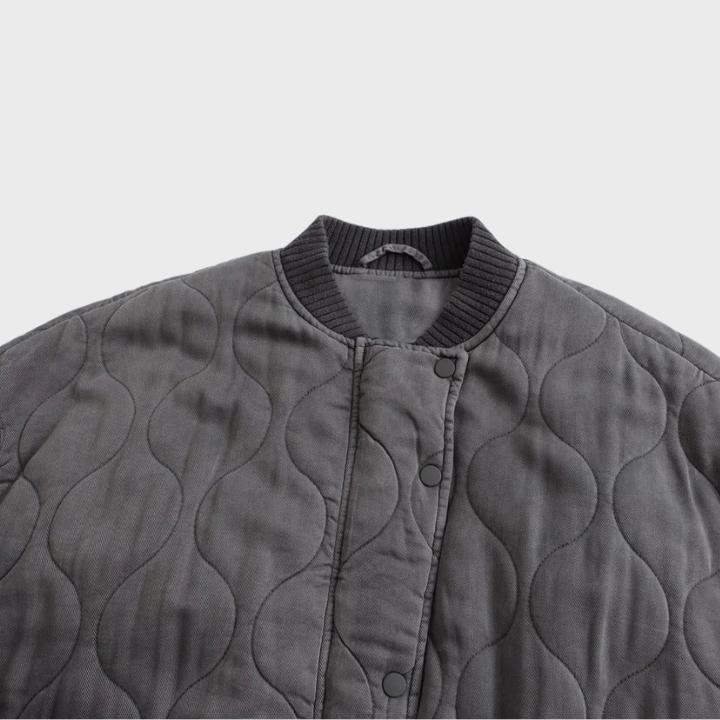 Women's Gray Oversized Quilted Bomber Jacket