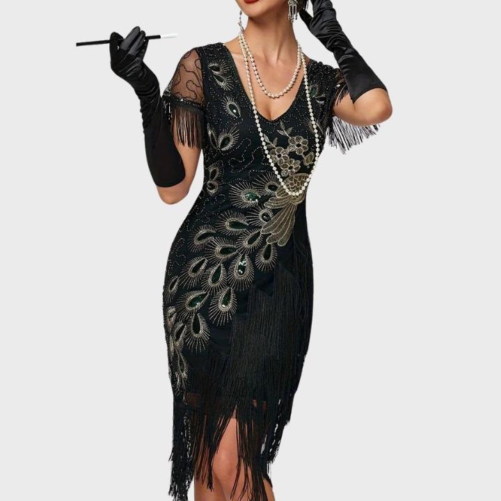 Women's Black Feather Cocktail Dress