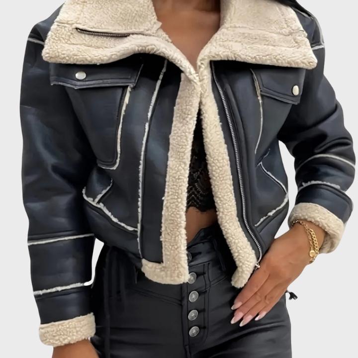 Women’s Short Zip-Up Retro Leather Jacket