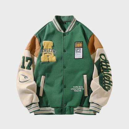 Men’s Vintage Varsity Jacket with Embroidered Patches