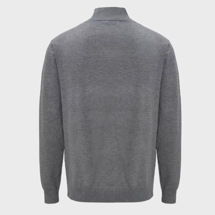 Men's Gray Stand Collar Knit Quarter Zip Jumper