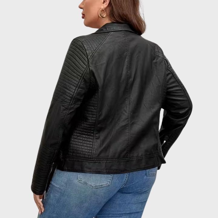 Women's Plus Size Biker Jacket with Zipper Pockets