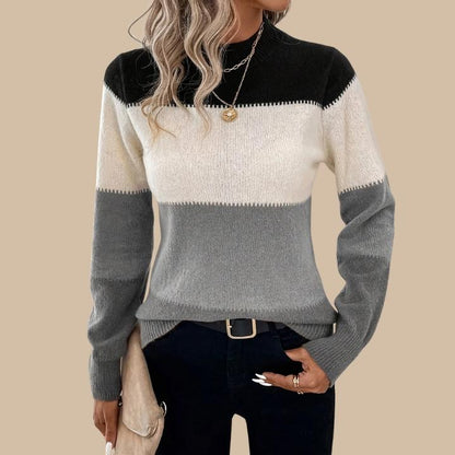 Women's Casual Color Block Crew Neck Pullover