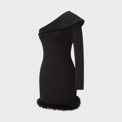 Women's Black One-Shoulder Mini Dress