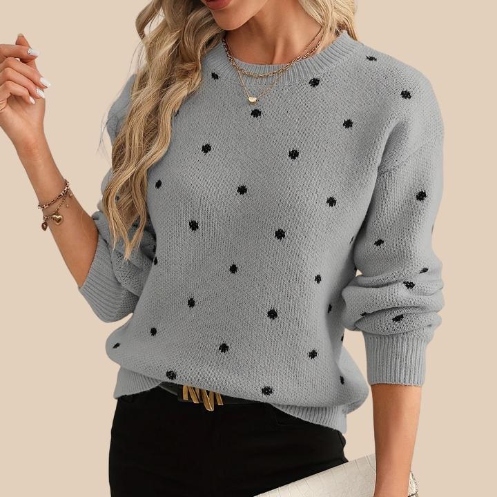 Women's Polka Dot Knit Crew Neck Sweater