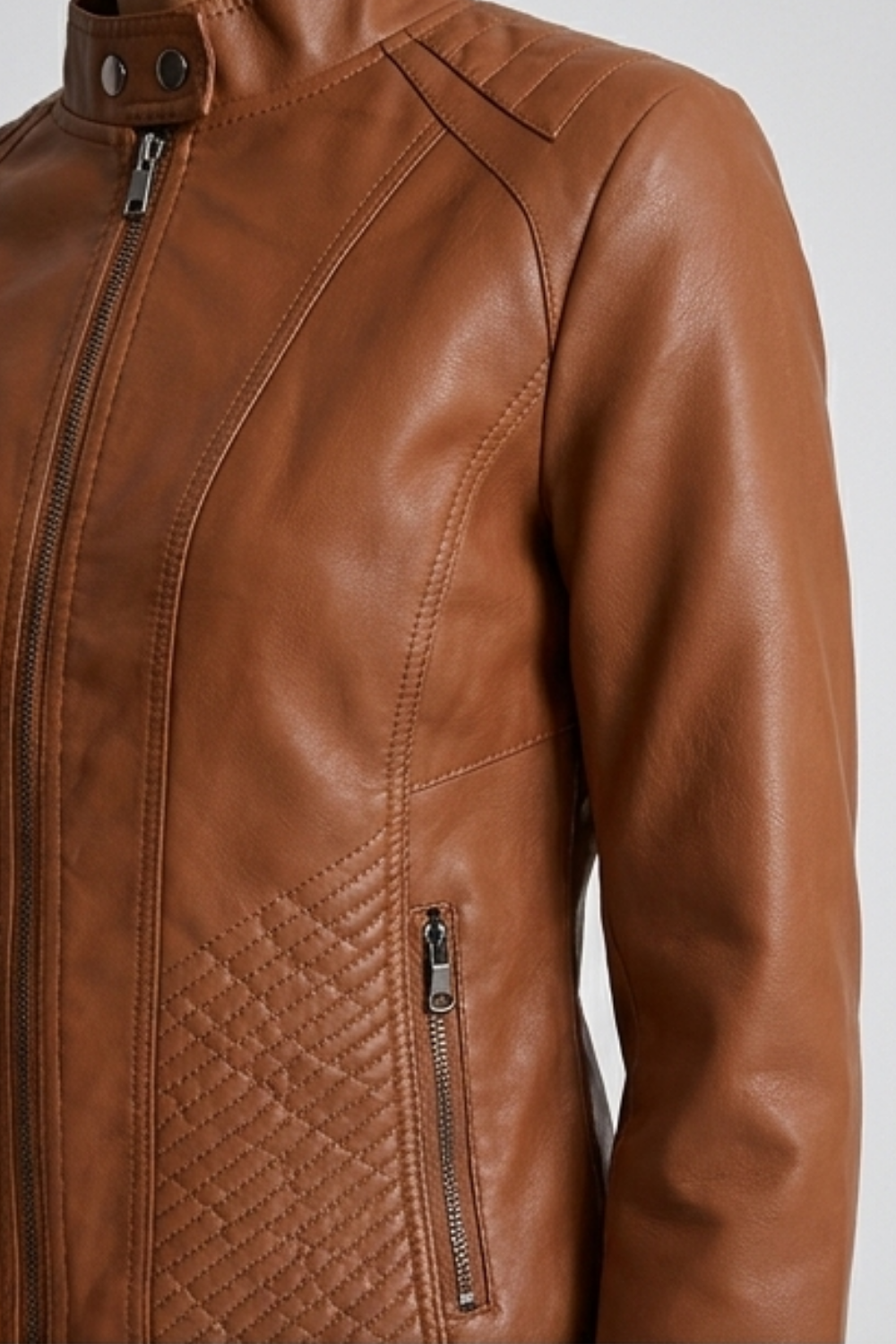 Leather Style Long Sleeve Biker Jacket Women