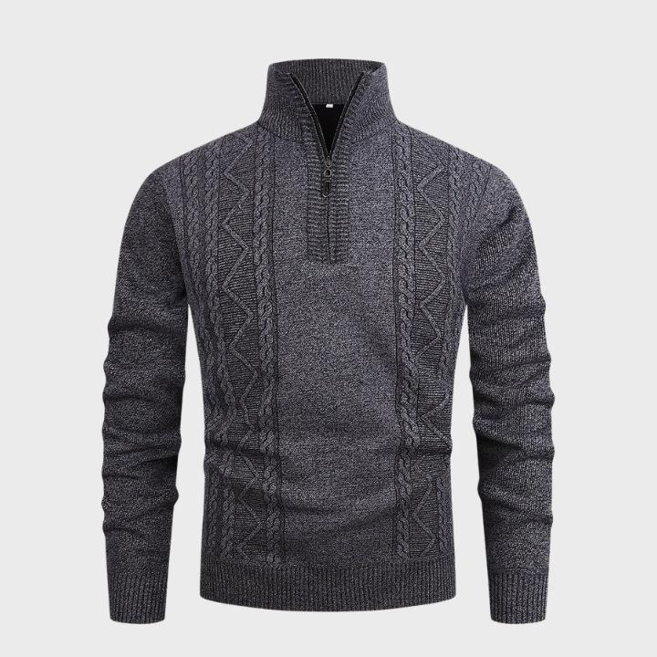 Men's Casual Gray Geometric Pattern Cable Knit Quarter Zip Jumper