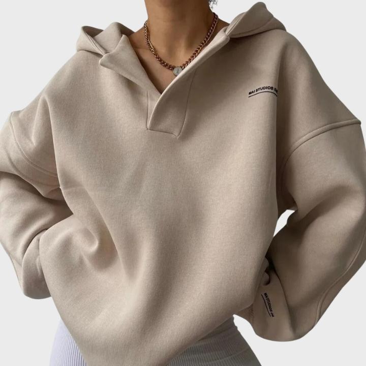 Women's Oversized V-Neck Cotton Pullover Hoodie
