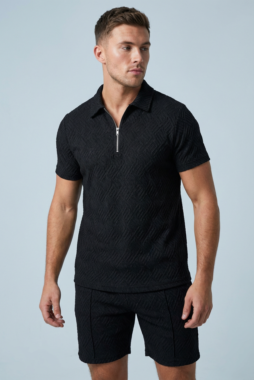 Men’s Short Sleeve Zip Polo and Matching Shorts Set