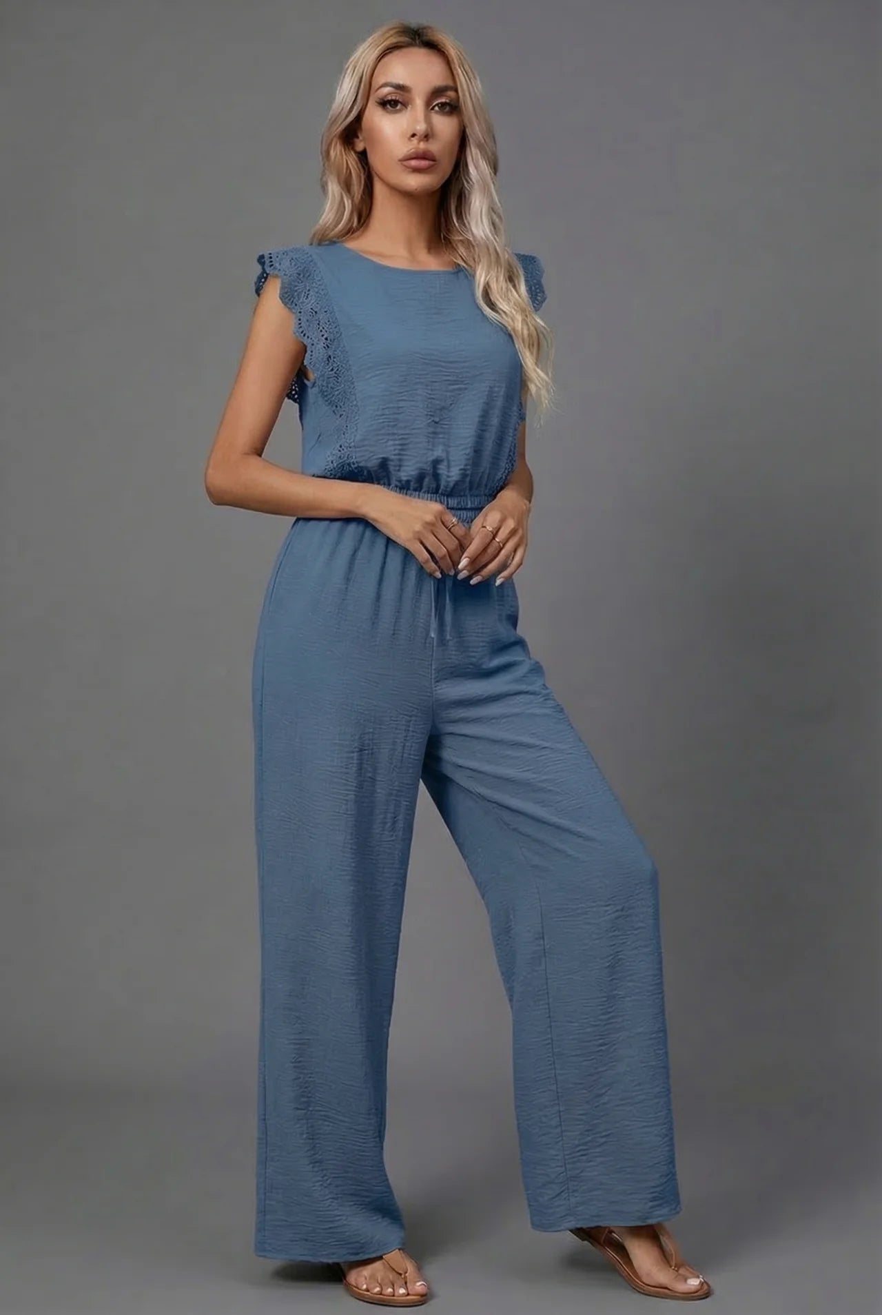 Summer Co-Ord Set Wide Leg Ruffle Sleeve