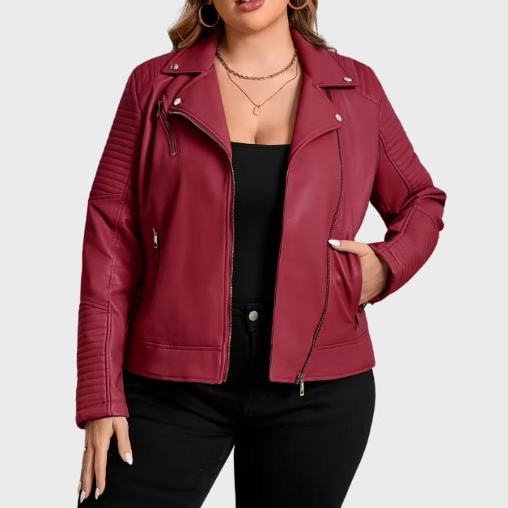 Women's Plus Size Biker Jacket with Zipper Pockets