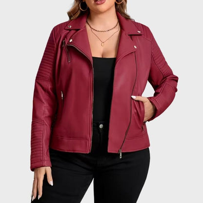 Women's Plus Size Biker Jacket with Zipper Pockets