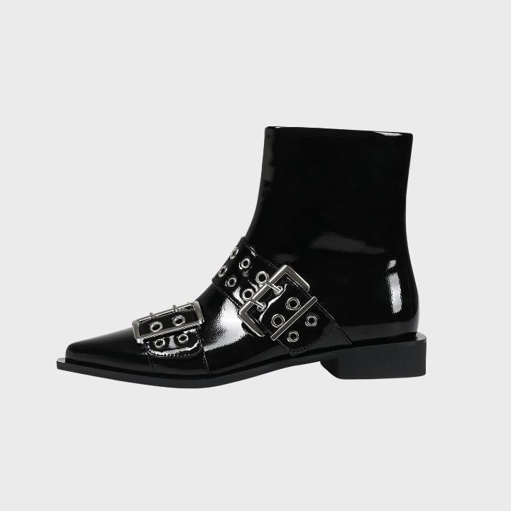 Women's Chunky Mid-Heel Zipper Biker Boots