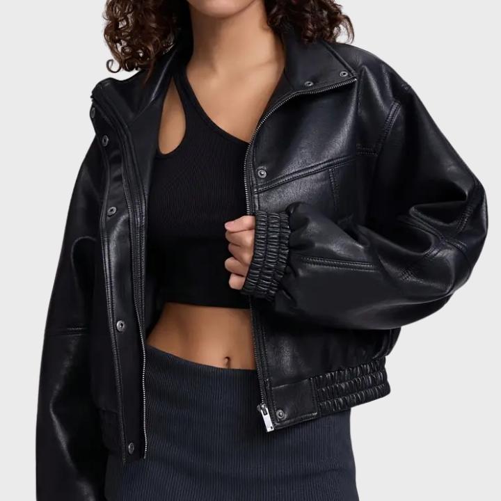 Women’s Zip Front Leather Bomber Jacket