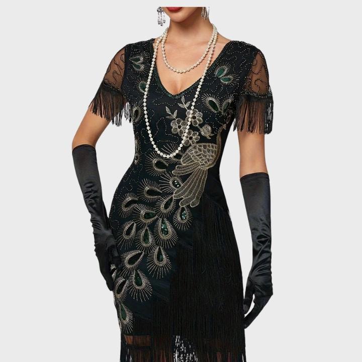 Women's Black Feather Cocktail Dress