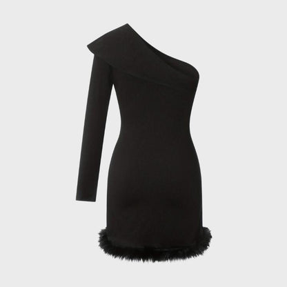 Women's Black One-Shoulder Mini Dress