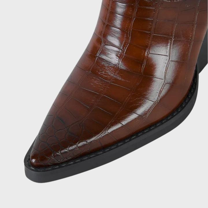 Women's Croc Embossed Pointed Mid Calf Boot