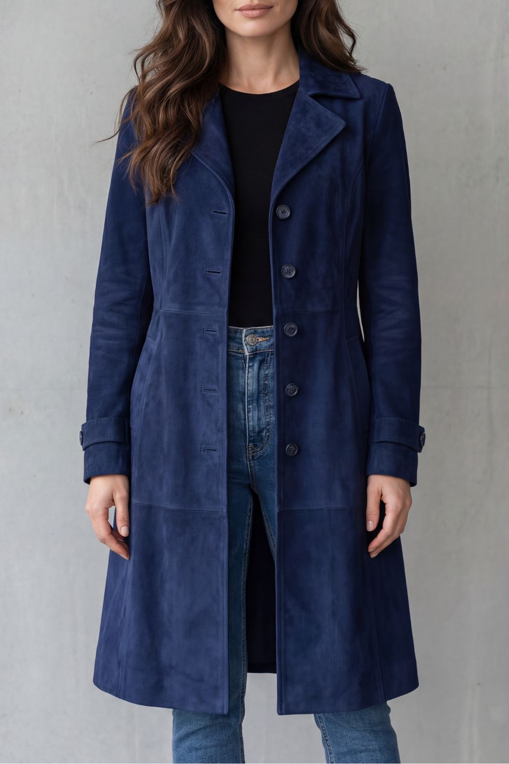 Suede Style Longline Coat With Textured Finish Women
