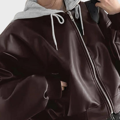 Women’s Oversized Retro Zip-Up Leather Jacket