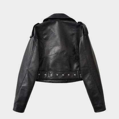 Women's Retro Belted Biker Jacket