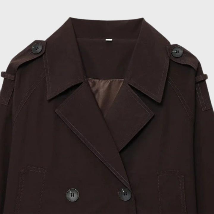 Women's Dark Brown Cropped Double Button Short Jacket