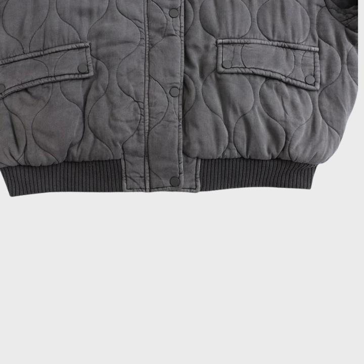 Women's Gray Oversized Quilted Bomber Jacket