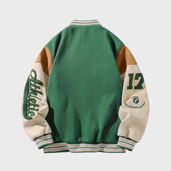 Men’s Vintage Varsity Jacket with Embroidered Patches