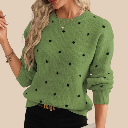 Women's Polka Dot Knit Crew Neck Sweater
