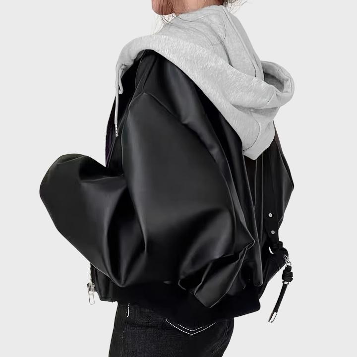 Women’s Oversized Retro Zip-Up Leather Jacket